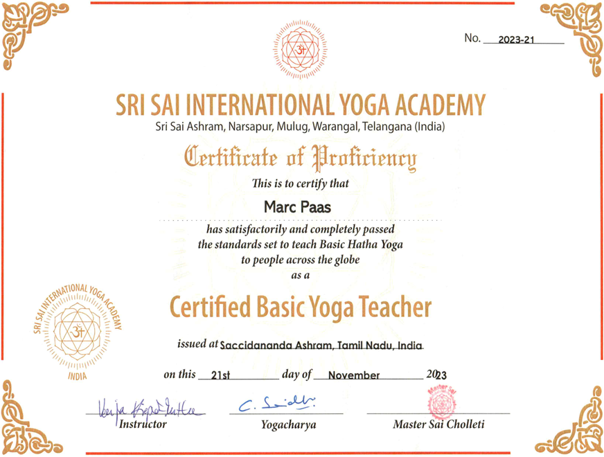 Zertifikat 2023 - Prana-Hatha-Yoga Lehrer